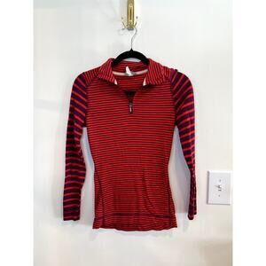 Smartwool Merino Wool 1/4 Zip Top Red Striped Small Base Layer